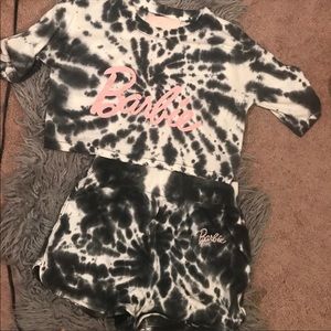 Misguided Barbie crop top and high waisted shorts